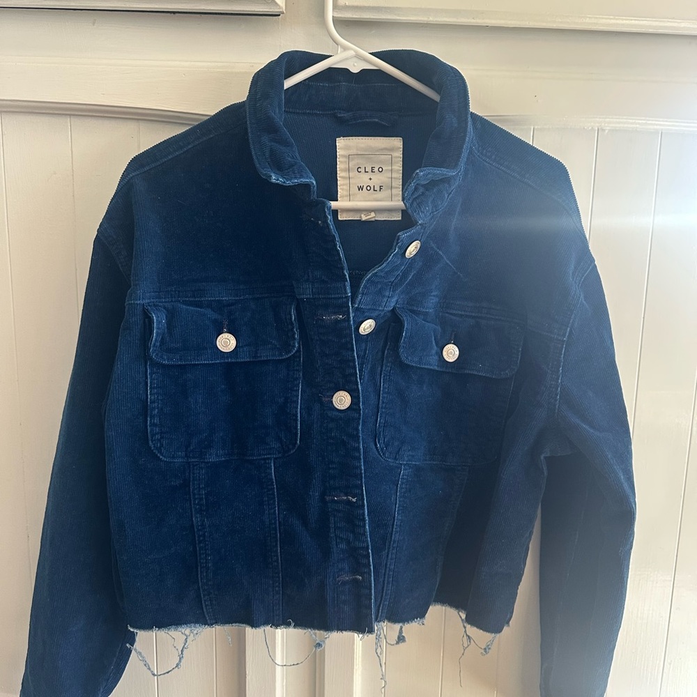 Cleo Wolf Women’s Deep Blue Corduroy Jean Jacket